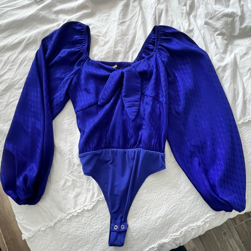Express Royal Blue Puff Sleeve Bodysuit